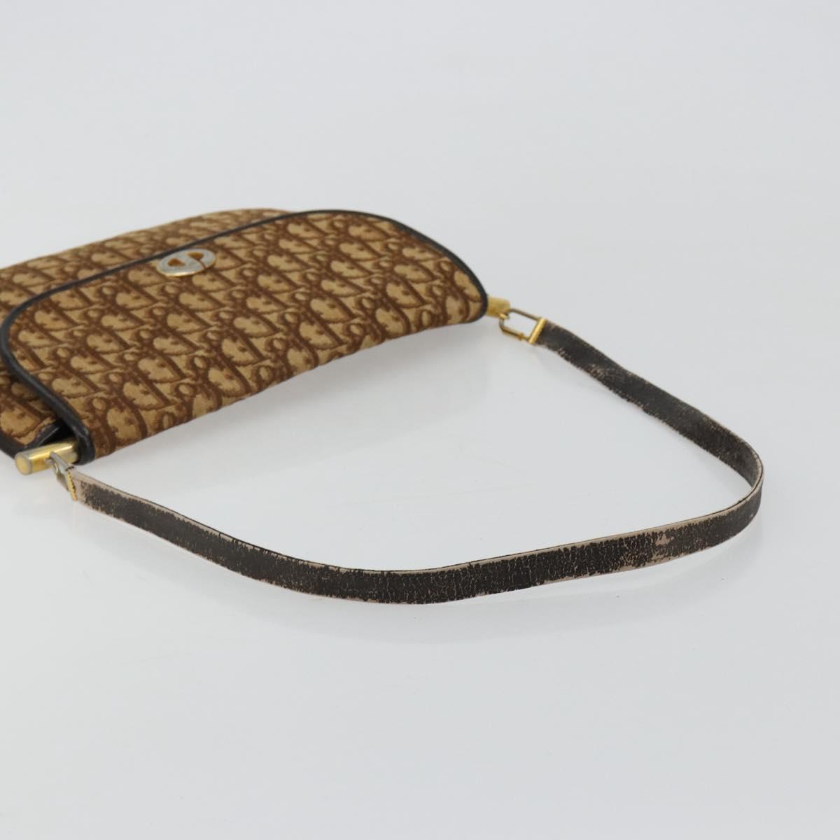 Christian Dior Trotter Canvas Shoulder Bag Brown Gold Auth 182147