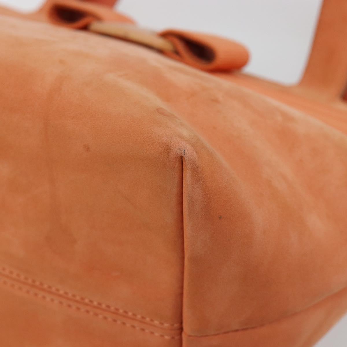Salvatore Ferragamo Vara Ribbon Hand Bag Suede Orange Silver Auth 182149
