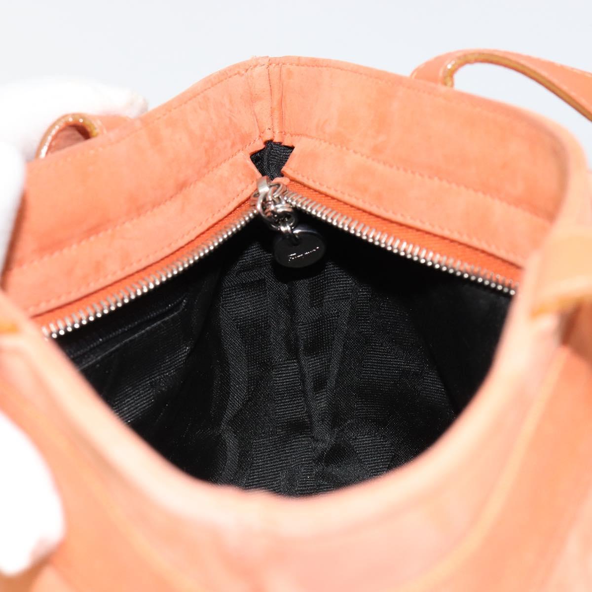 Salvatore Ferragamo Vara Ribbon Hand Bag Suede Orange Silver Auth 182149