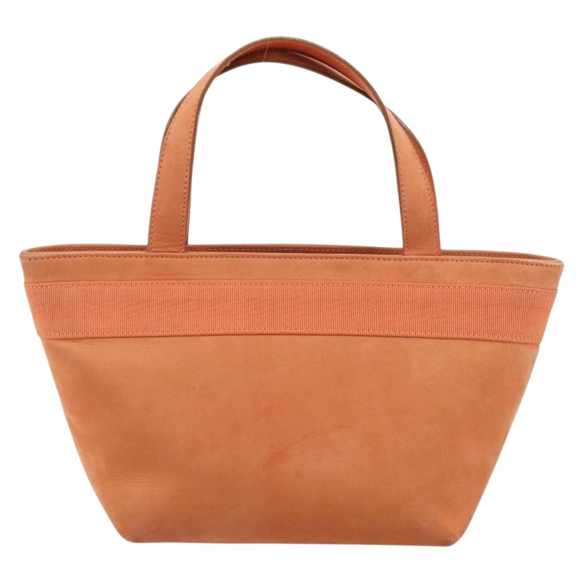 Salvatore Ferragamo Vara Ribbon Hand Bag Suede Orange Silver Auth 182149