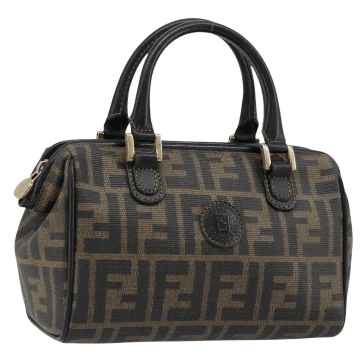 FENDI Zucca Canvas Hand Bag Black Brown Auth 182150