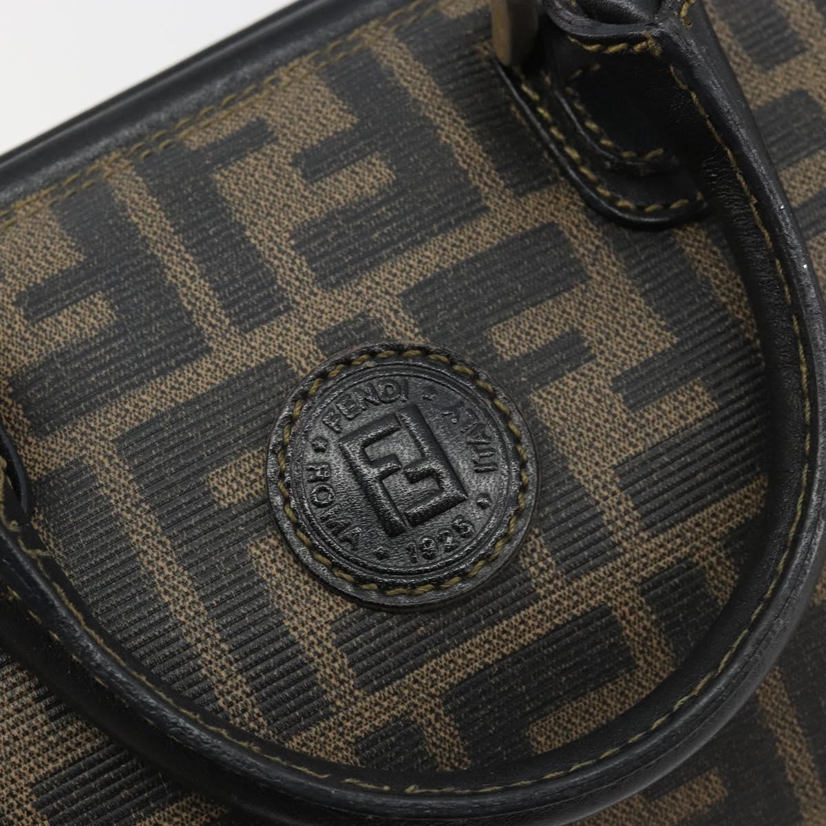 FENDI Zucca Canvas Hand Bag Black Brown Auth 182150