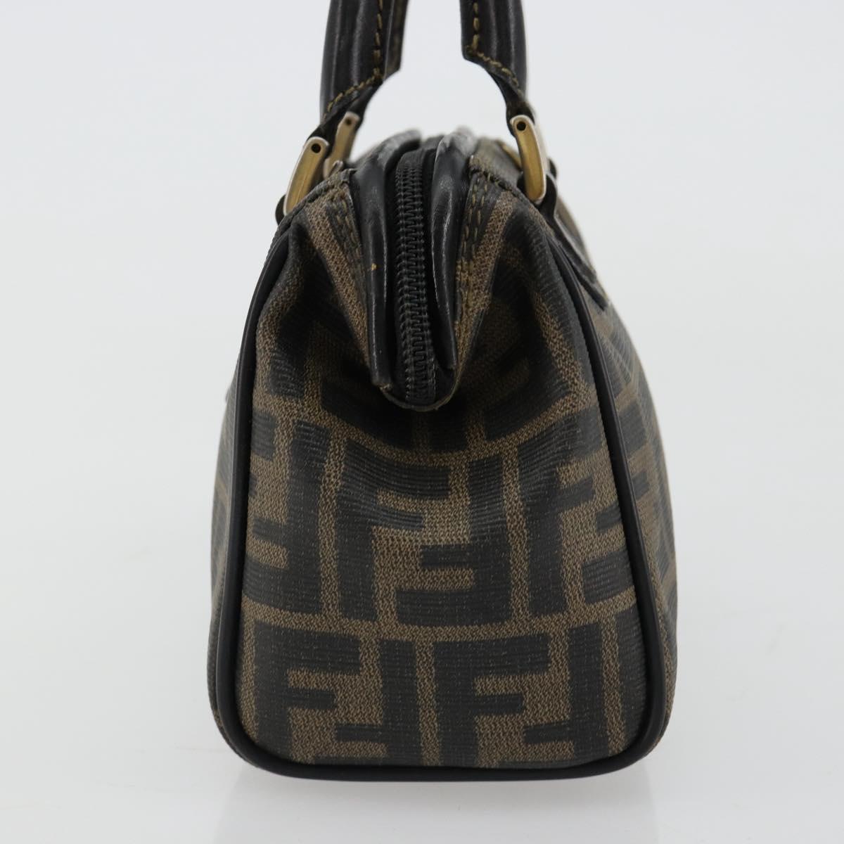 FENDI Zucca Canvas Hand Bag Black Brown Auth 182150