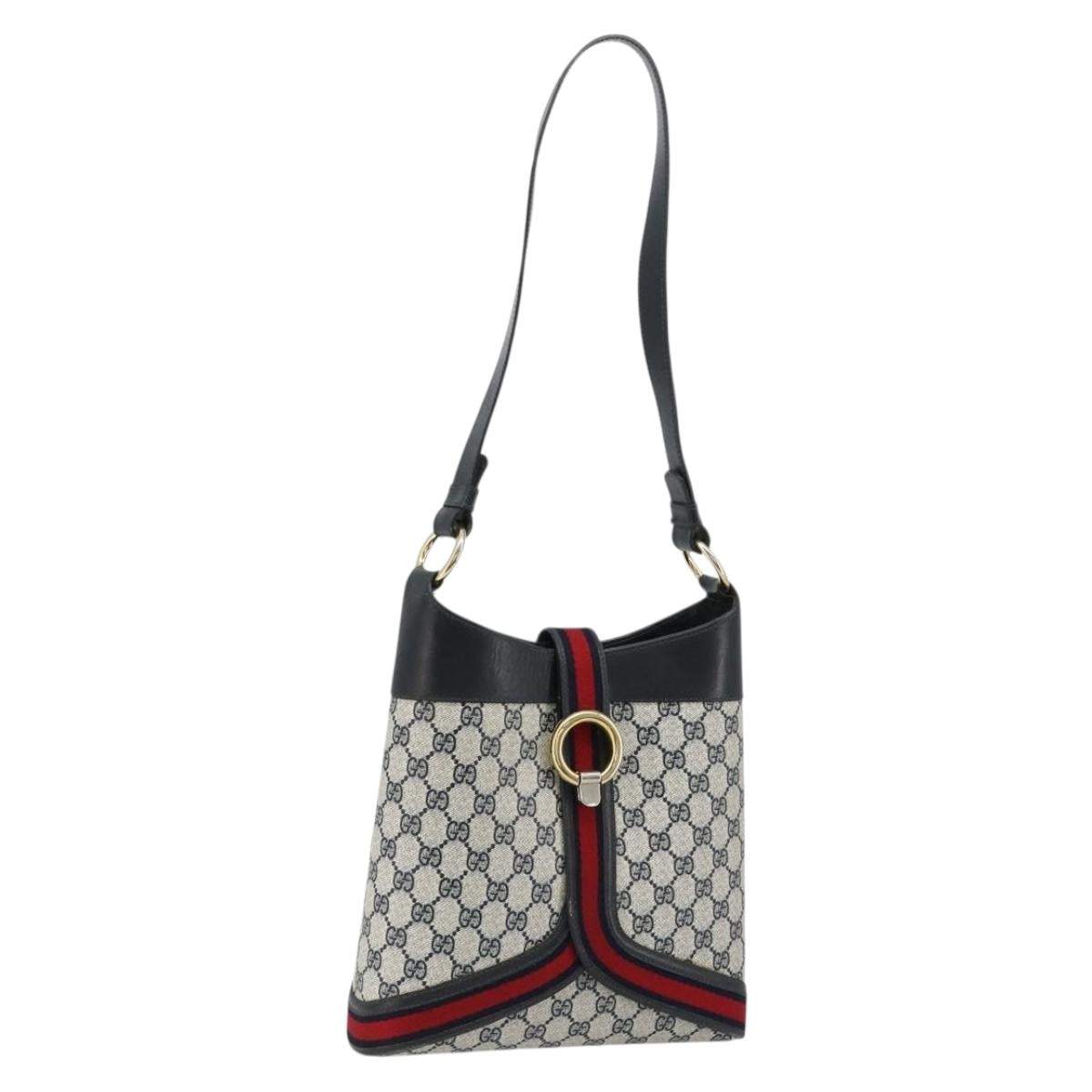 GUCCI GG Supreme Sherry Line Shoulder Bag PVC Navy Gold Auth 182154A