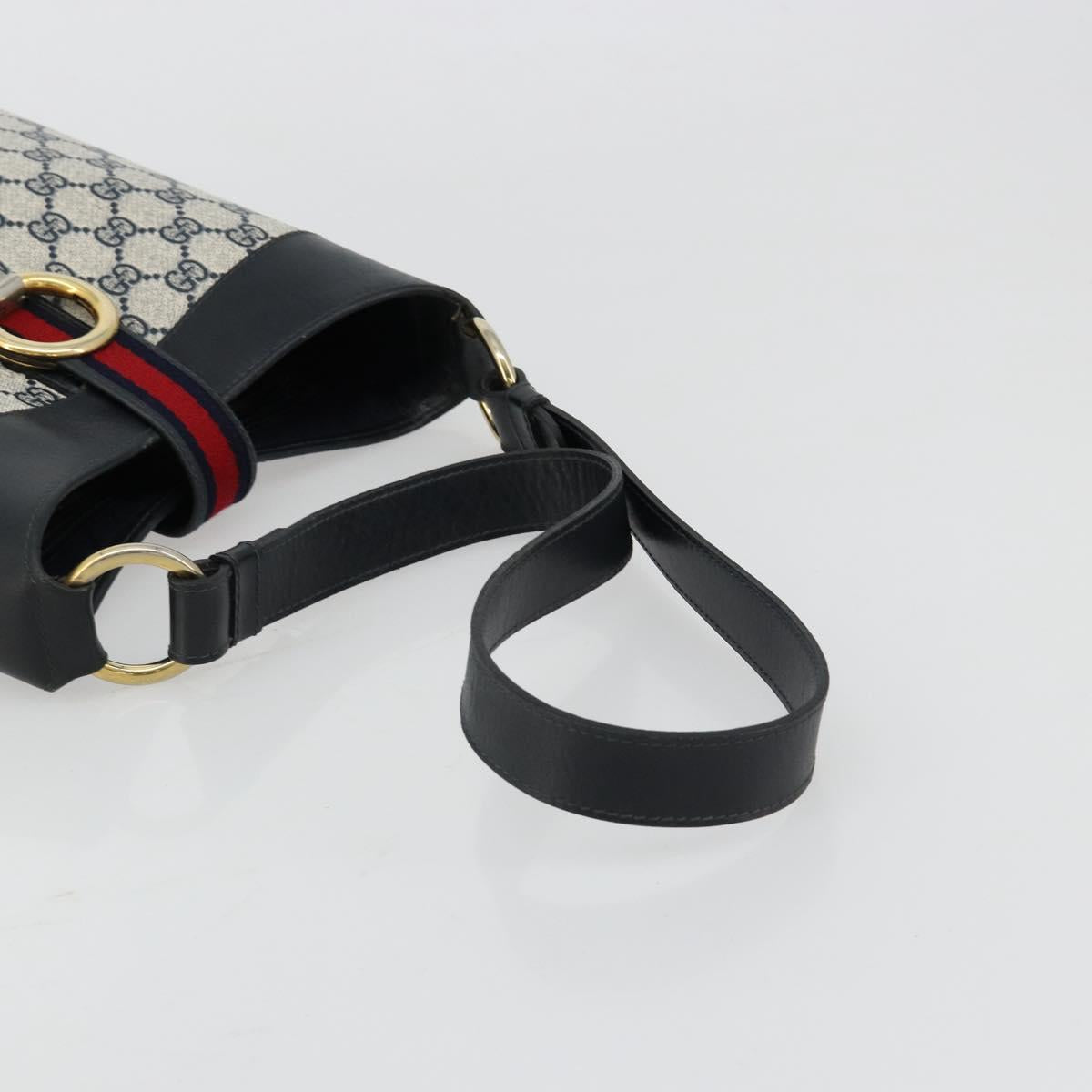 GUCCI GG Supreme Sherry Line Shoulder Bag PVC Navy Gold Auth 182154A