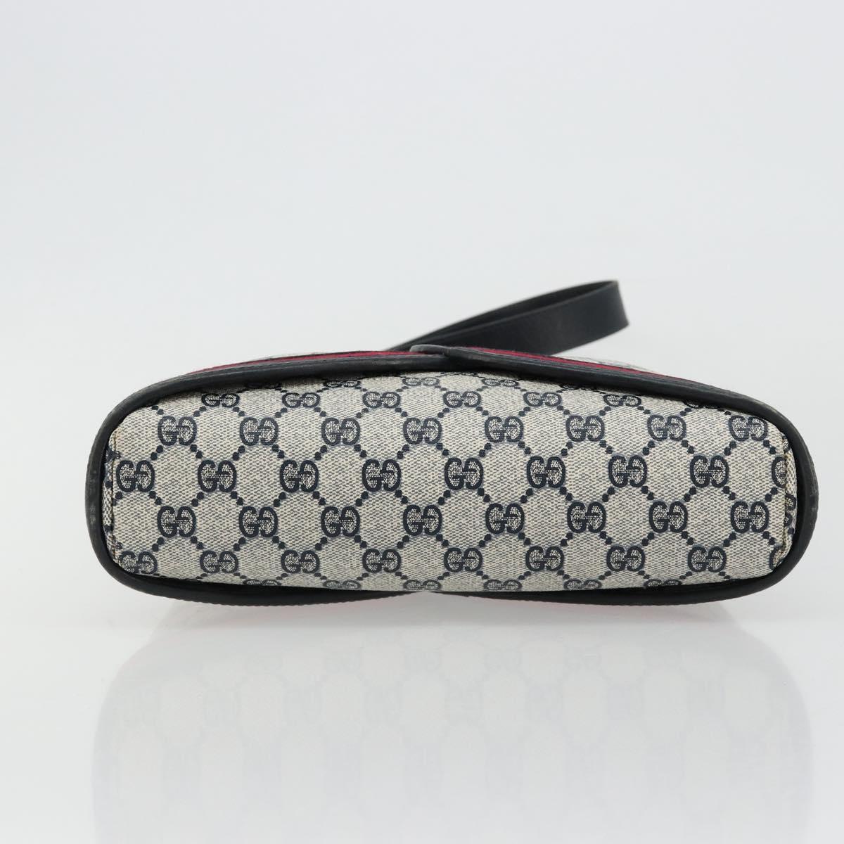 GUCCI GG Supreme Sherry Line Shoulder Bag PVC Navy Gold Auth 182154A
