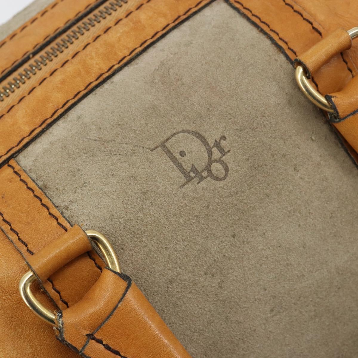 Christian Dior Hand Bag Leather Suede Brown Gold Auth 182155
