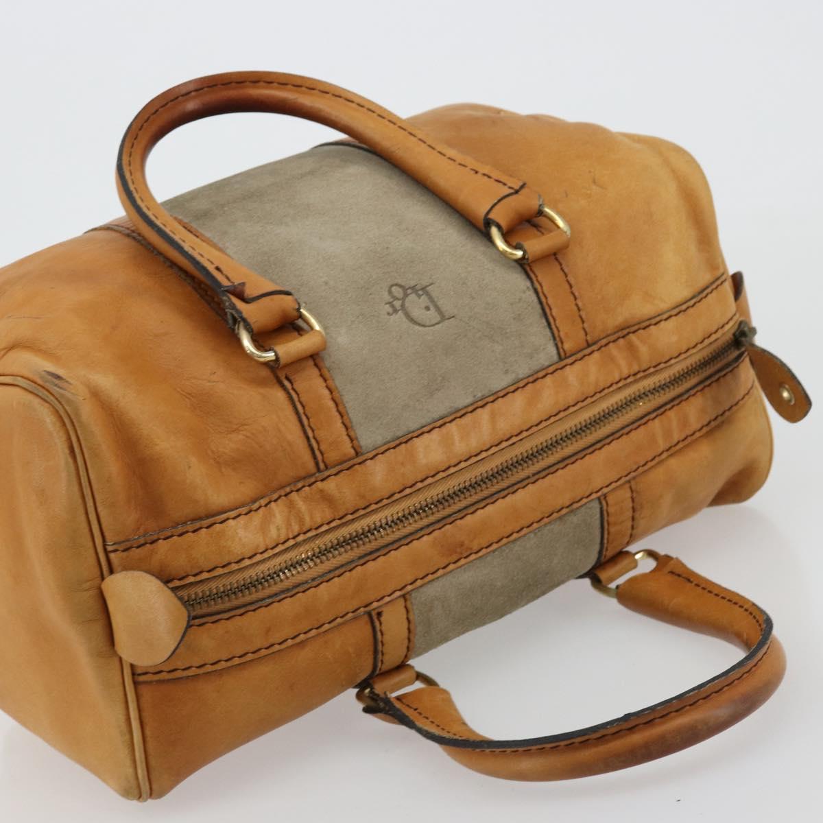 Christian Dior Hand Bag Leather Suede Brown Gold Auth 182155