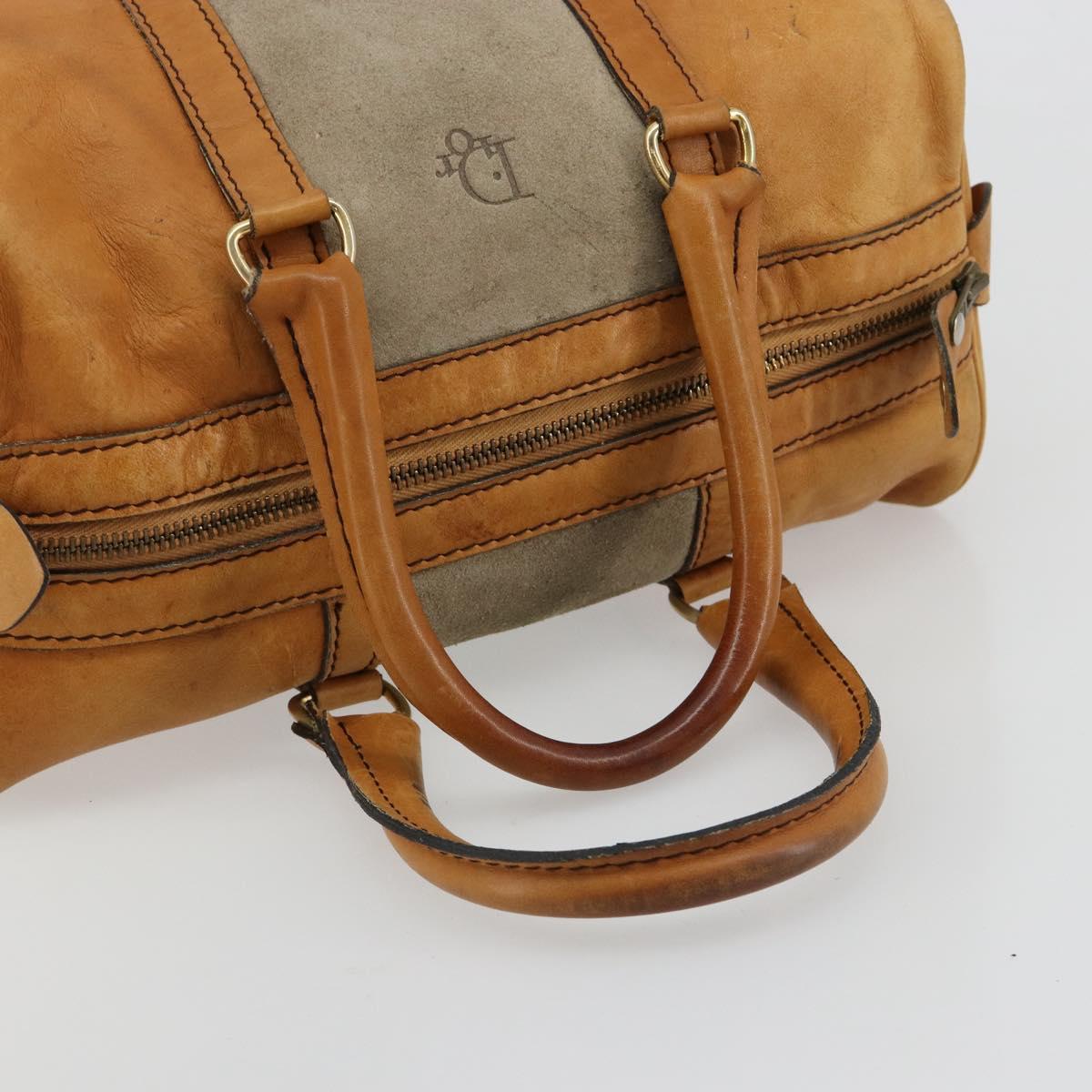 Christian Dior Hand Bag Leather Suede Brown Gold Auth 182155