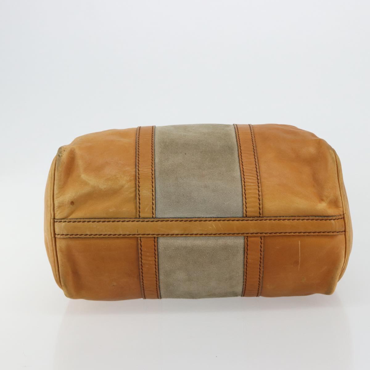 Christian Dior Hand Bag Leather Suede Brown Gold Auth 182155