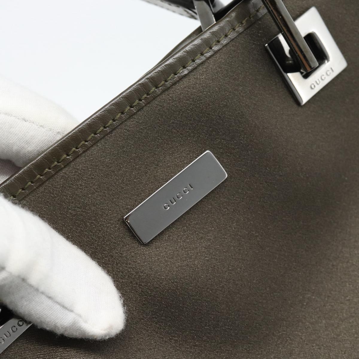 GUCCI Tote Bag Satin Khaki Silver 002 1099 Auth 182156