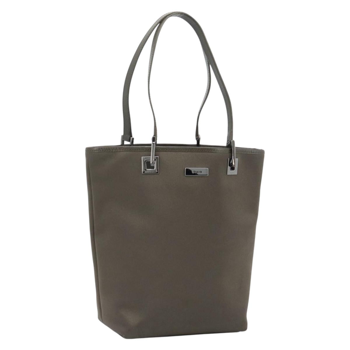 GUCCI Tote Bag Satin Khaki Silver 002 1099 Auth 182156