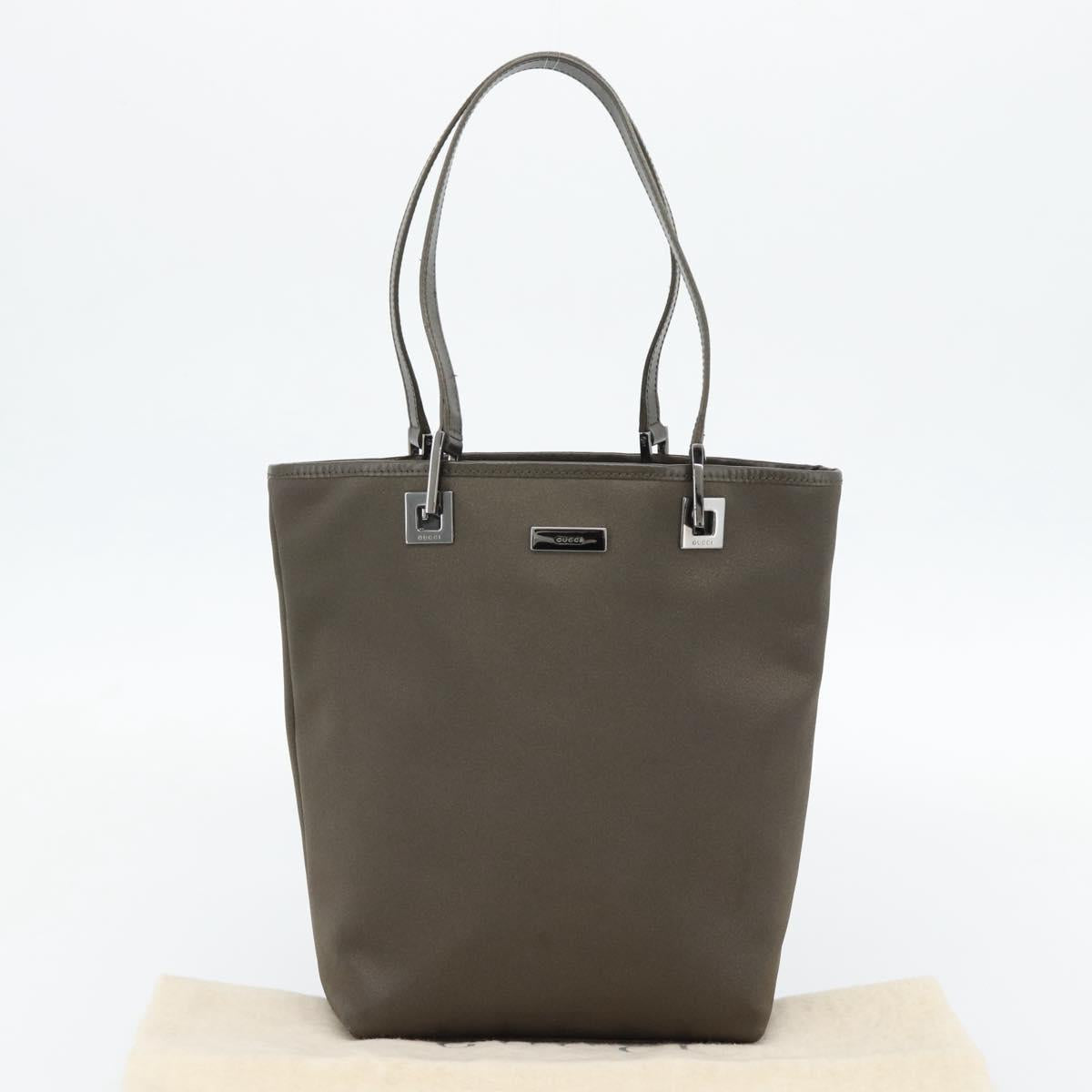 GUCCI Tote Bag Satin Khaki Silver 002 1099 Auth 182156
