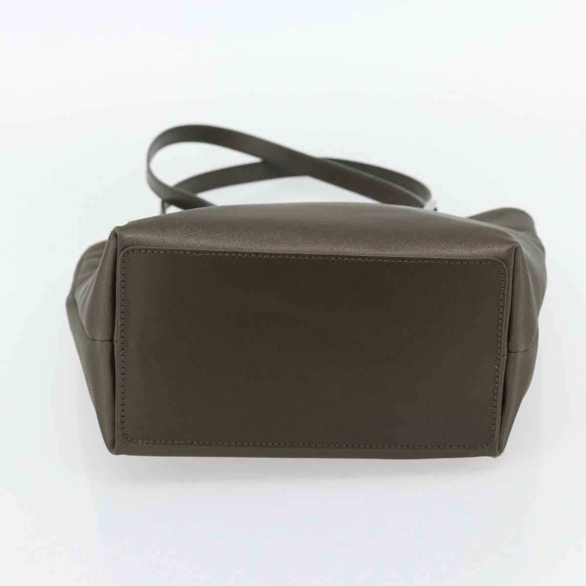 GUCCI Tote Bag Satin Khaki Silver 002 1099 Auth 182156