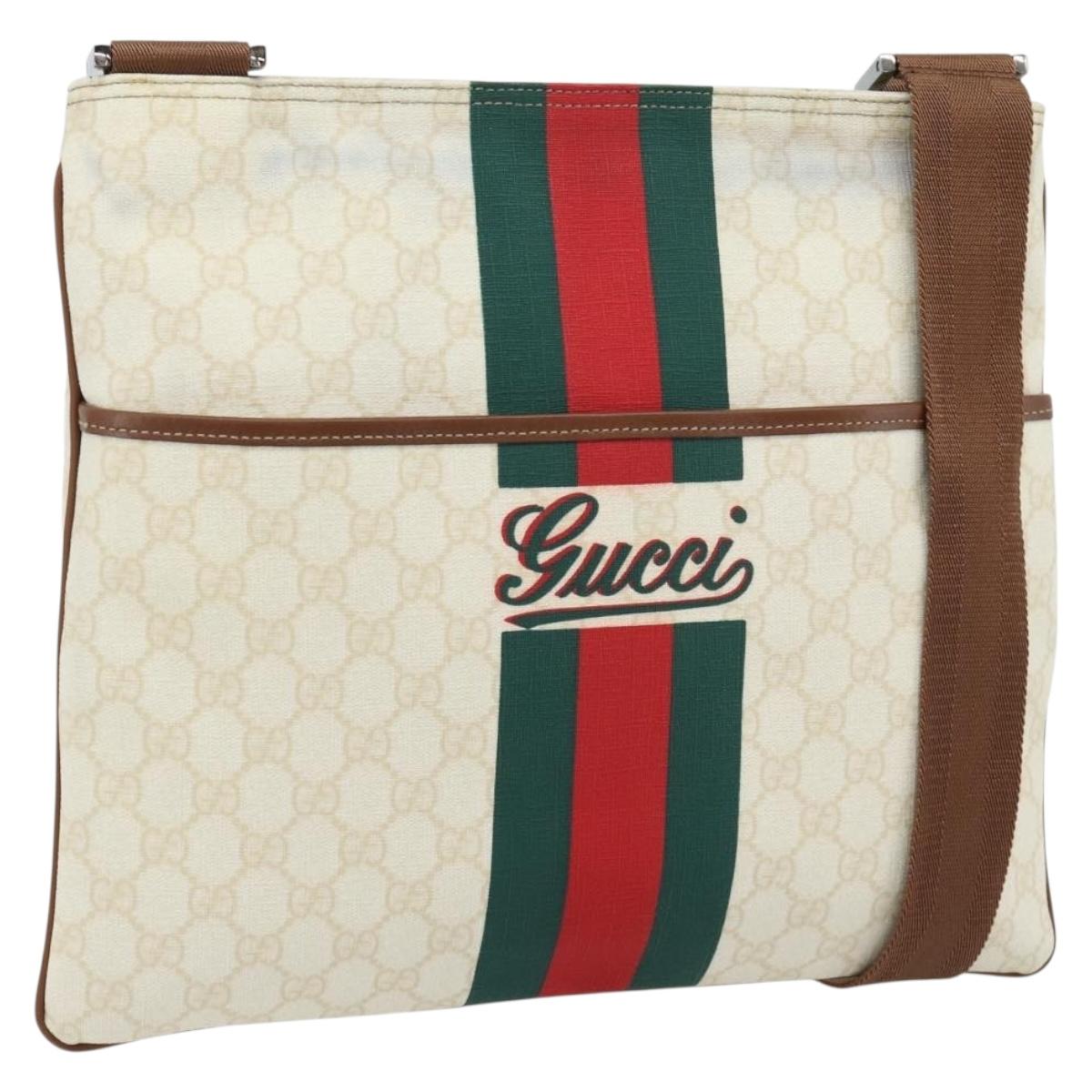 GUCCI GG Supreme Web Sherry Line Bag PVC White Red Green 189816 Auth 182157A