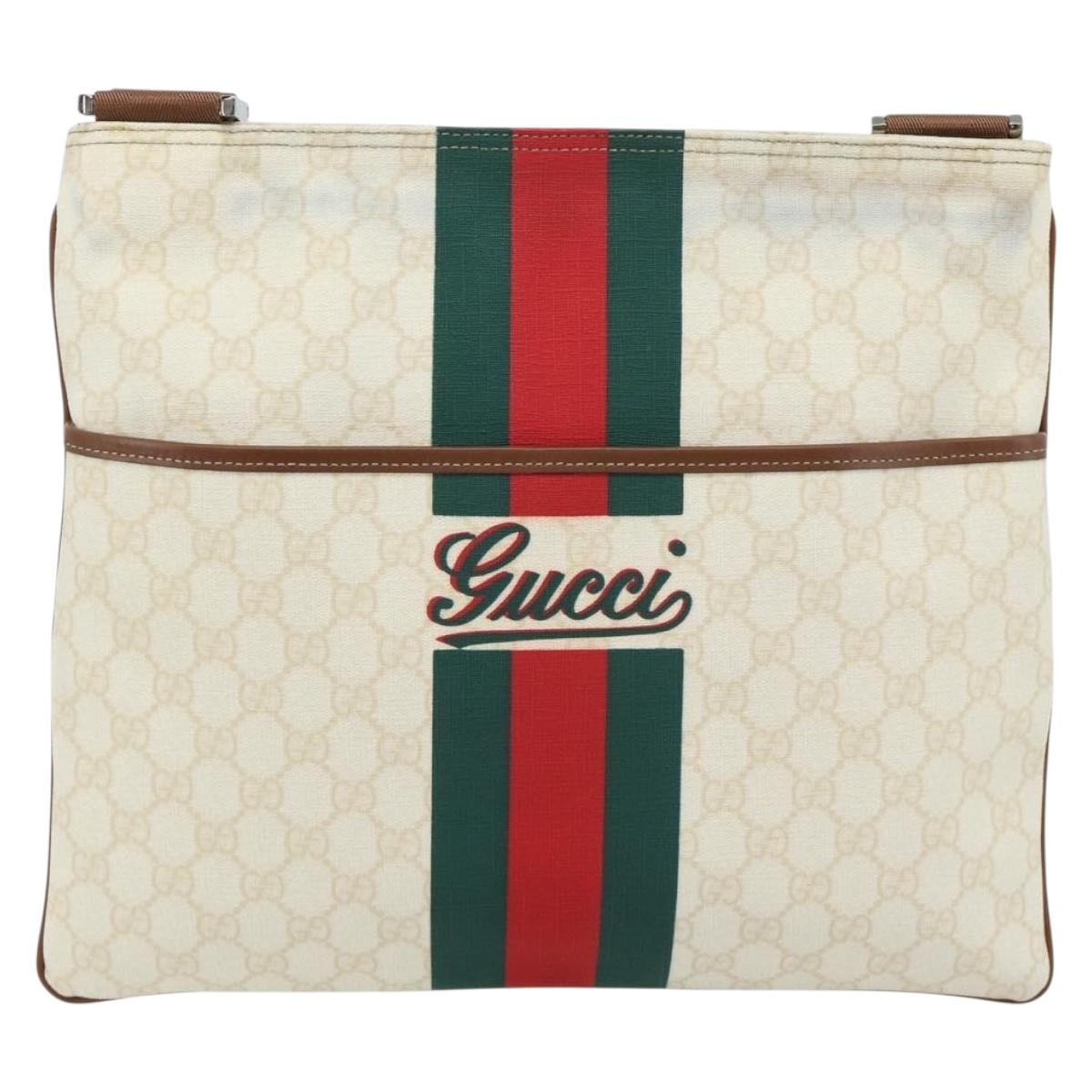 GUCCI GG Supreme Web Sherry Line Bag PVC White Red Green 189816 Auth 182157A