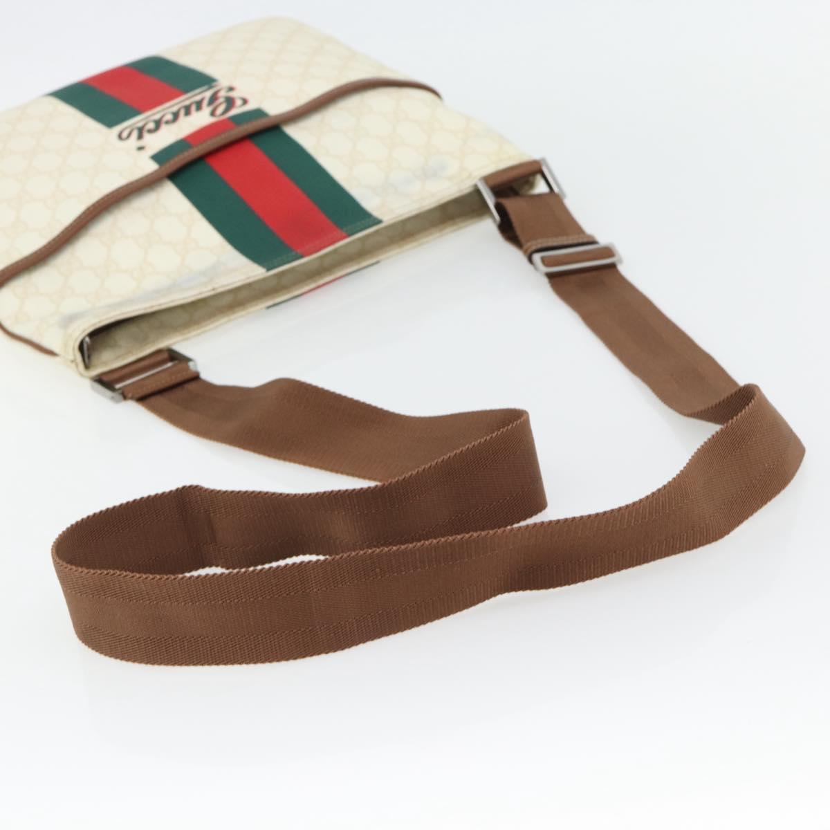 GUCCI GG Supreme Web Sherry Line Bag PVC White Red Green 189816 Auth 182157A