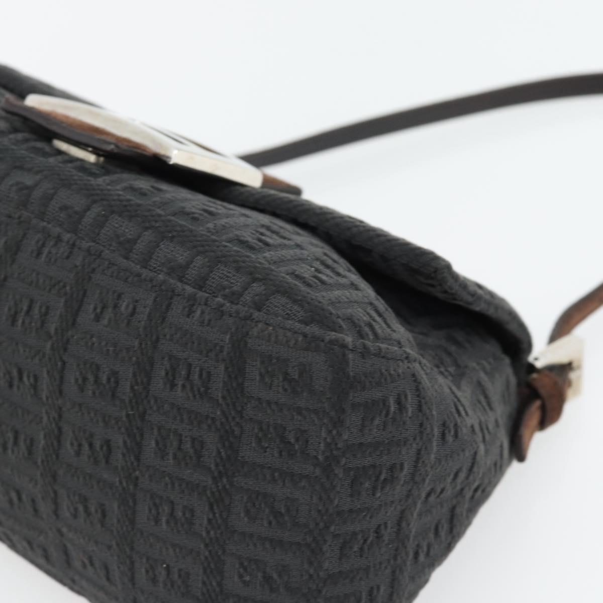 FENDI Zucchino Canvas Mamma Baguette Shoulder Bag Black Silver Auth 182159