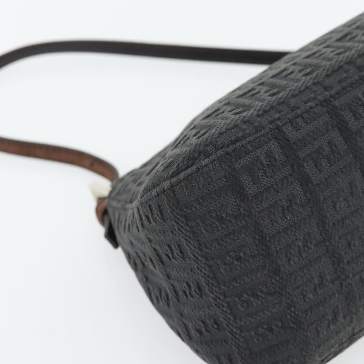 FENDI Zucchino Canvas Mamma Baguette Shoulder Bag Black Silver Auth 182159