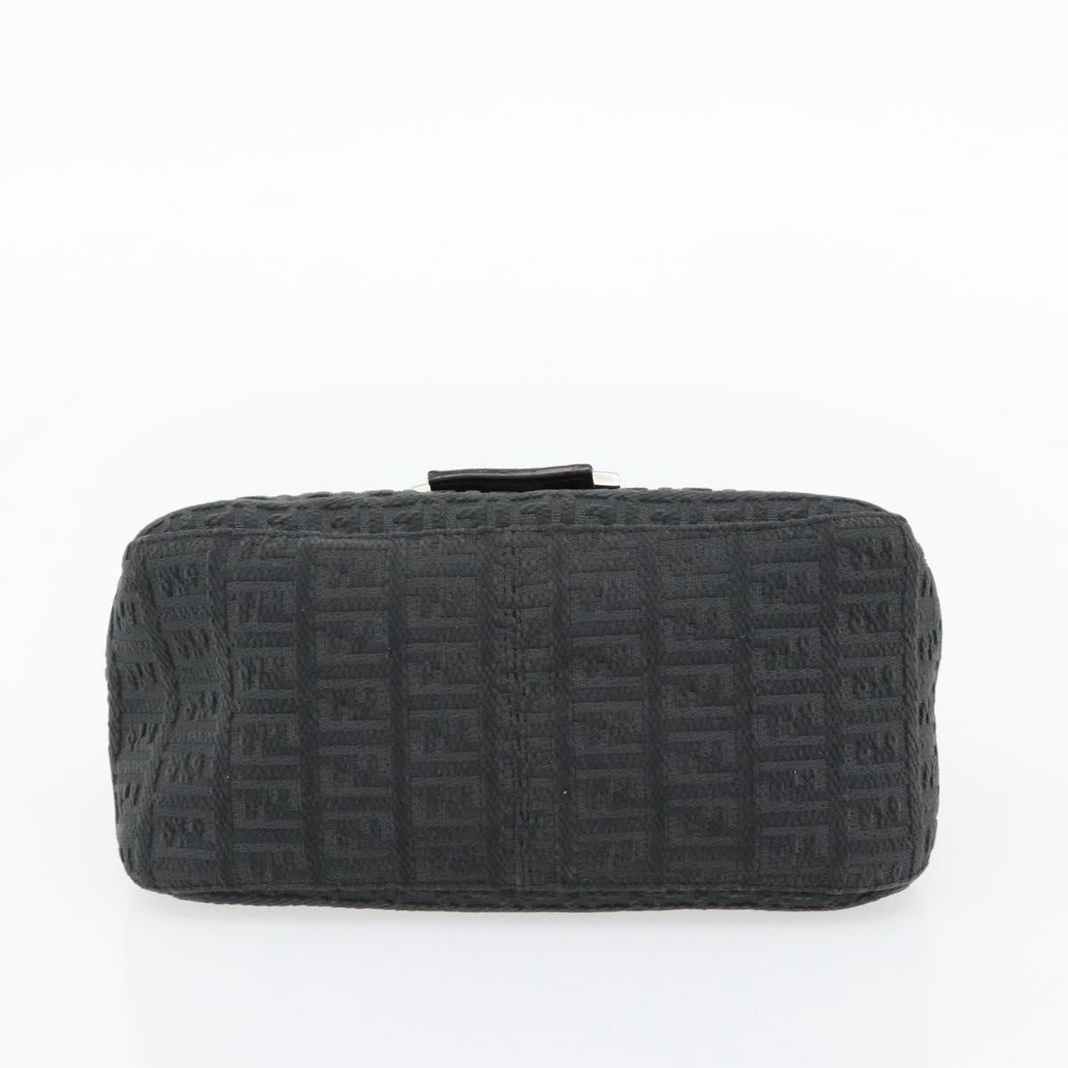 FENDI Zucchino Canvas Mamma Baguette Shoulder Bag Black Silver Auth 182159