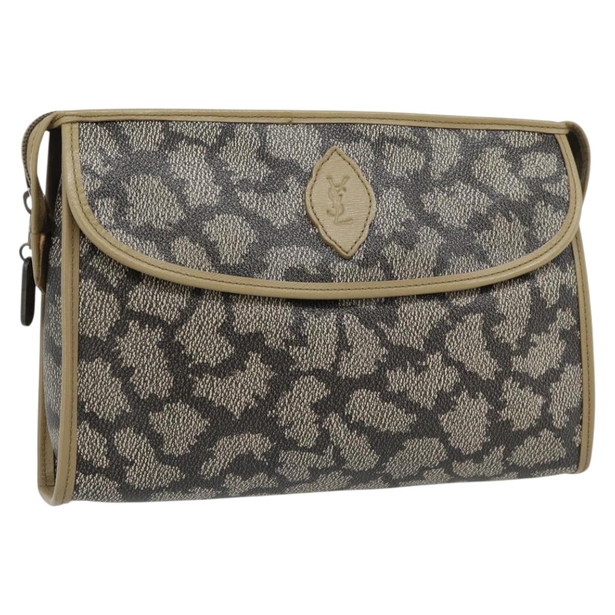 SAINT LAURENT Clutch Bag PVC Canvas Gray Auth 182160