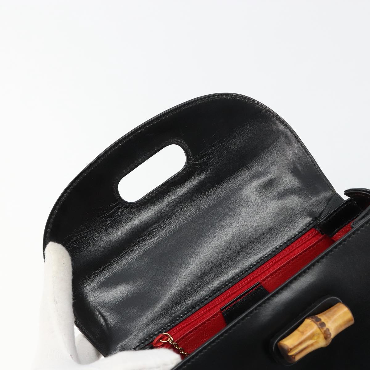 GUCCI Bamboo Hand Bag Leather Black Gold 000 2046 0188 Auth 182167V