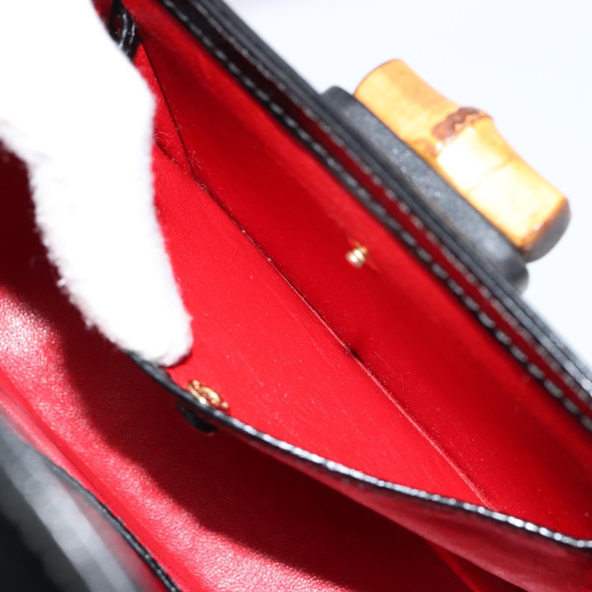 GUCCI Bamboo Hand Bag Leather Black Gold 000 2046 0188 Auth 182167V