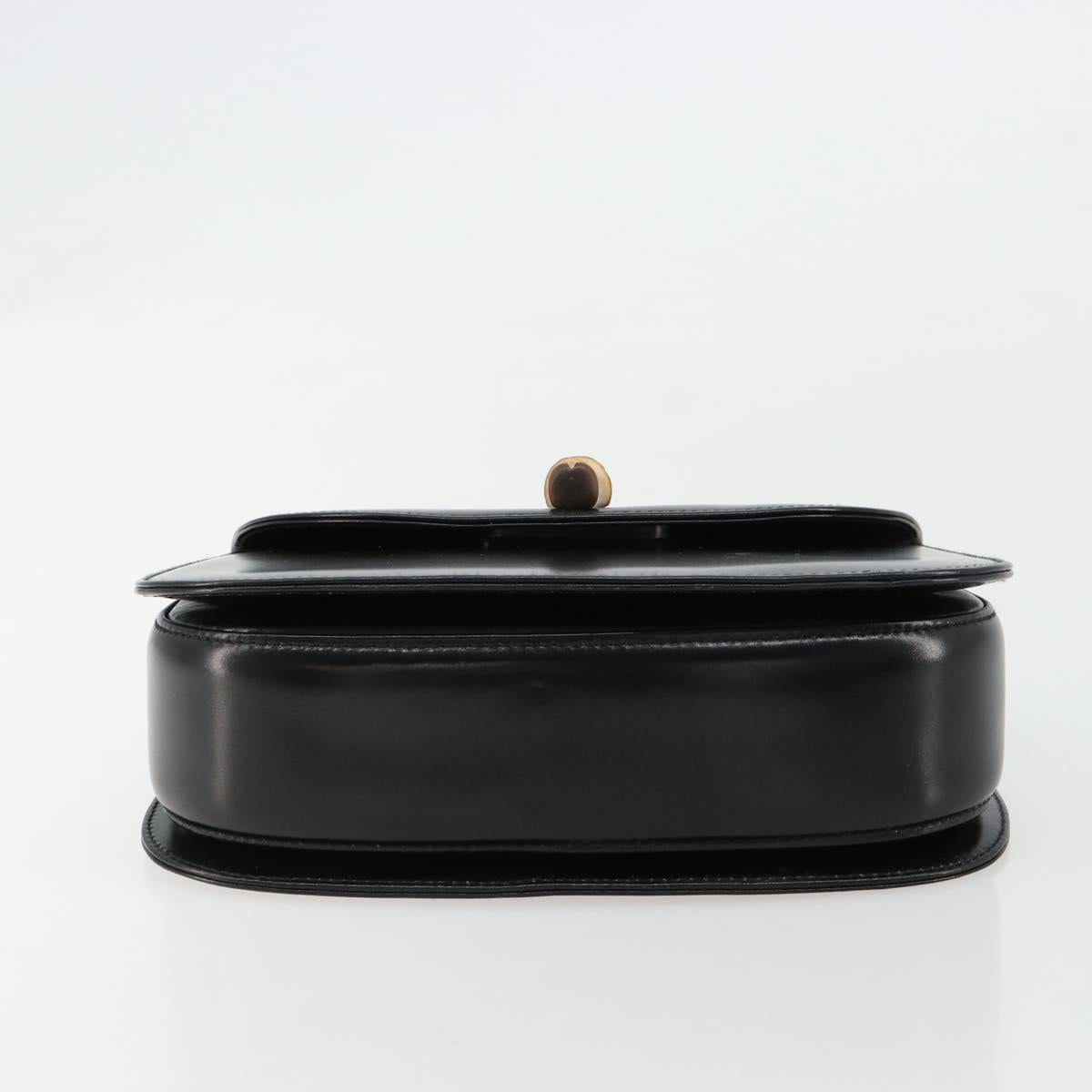 GUCCI Bamboo Hand Bag Leather Black Gold 000 2046 0188 Auth 182167V