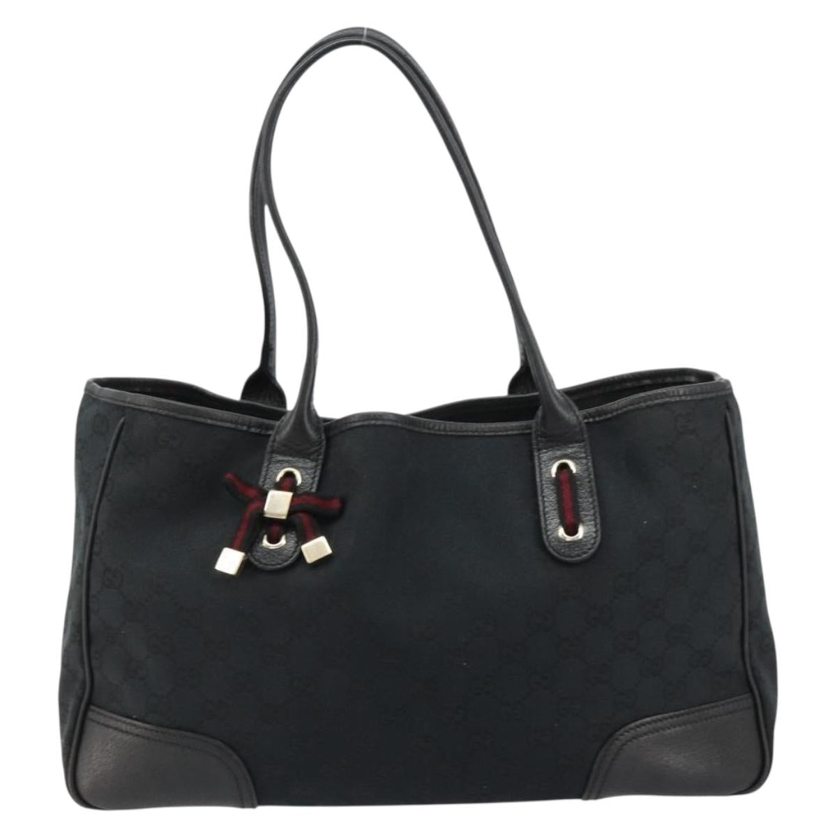 GUCCI GG Canvas Web Sherry Line Pretty Tote Bag Black Gold 163805 Auth 182169A