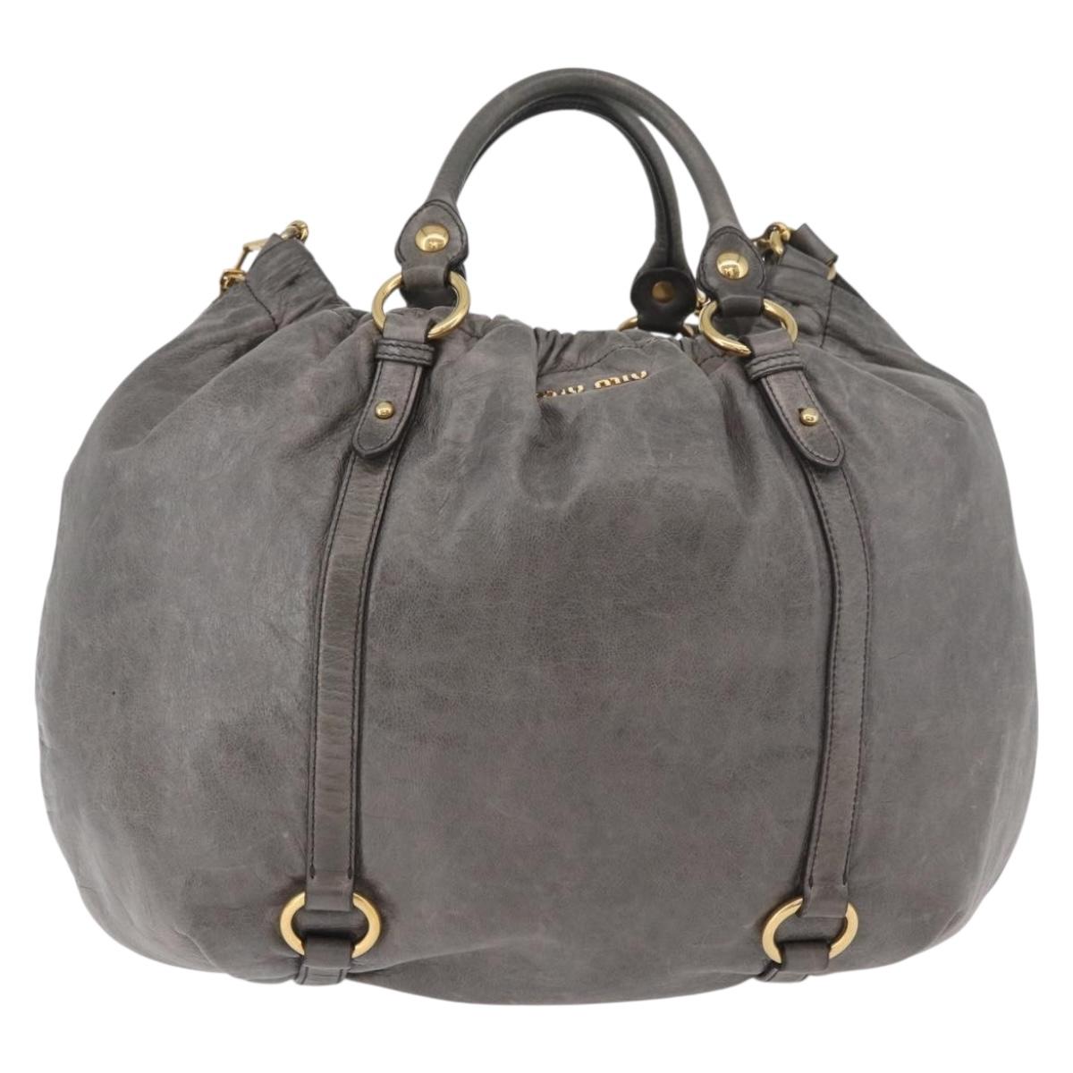 Miu Miu Hand Bag Leather 2way Gray Gold Auth 182170A