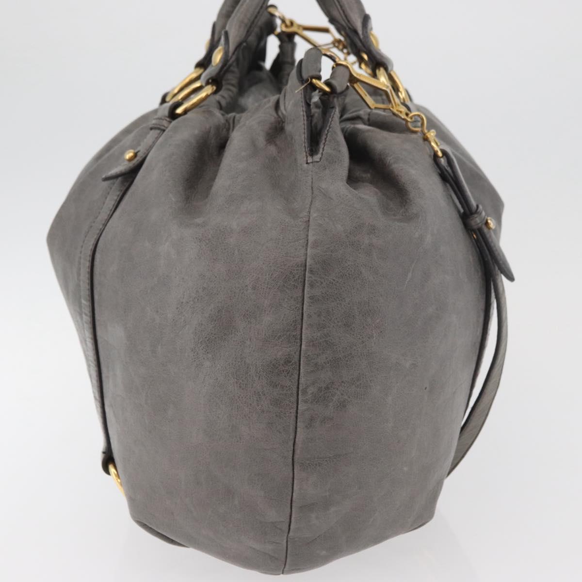 Miu Miu Hand Bag Leather 2way Gray Gold Auth 182170A