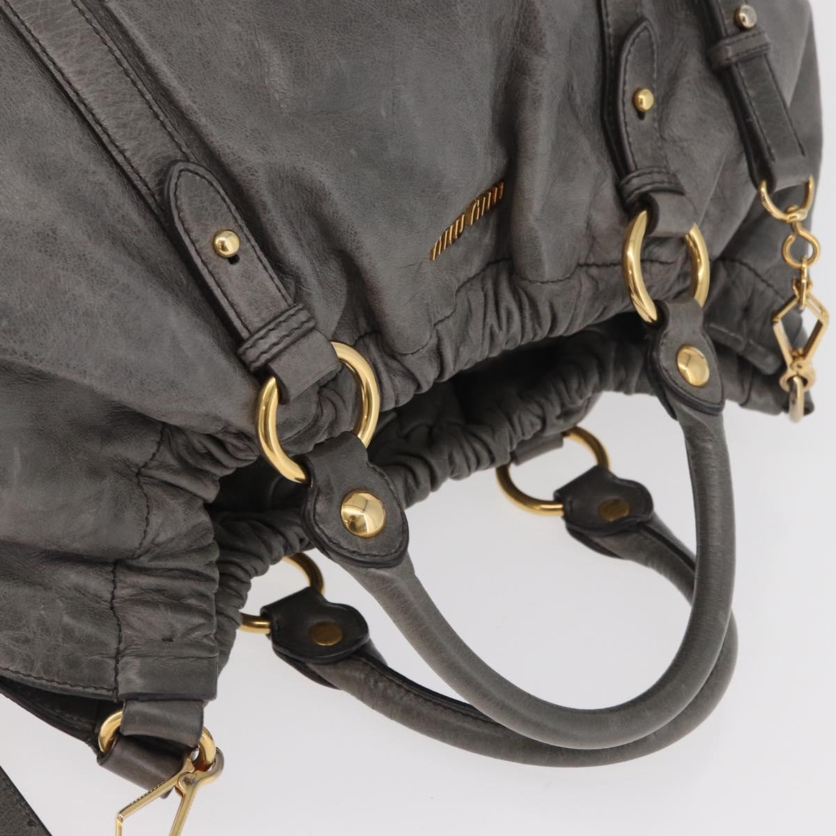 Miu Miu Hand Bag Leather 2way Gray Gold Auth 182170A