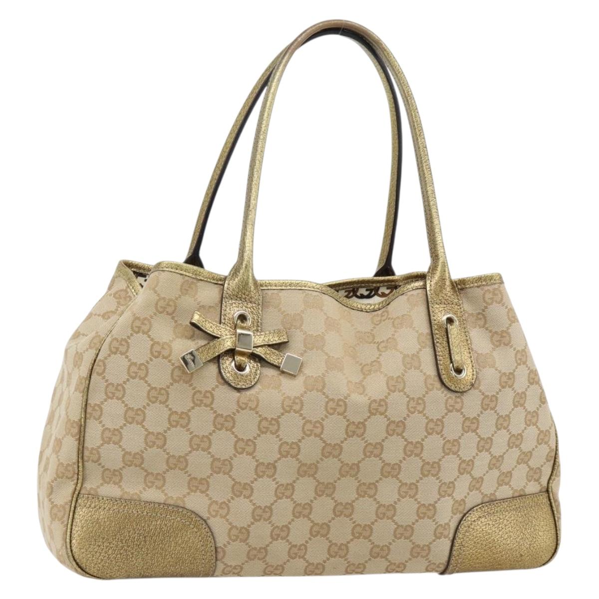 GUCCI GG Canvas Pretty Tote Bag Beige Gold 163805 Auth 182171A