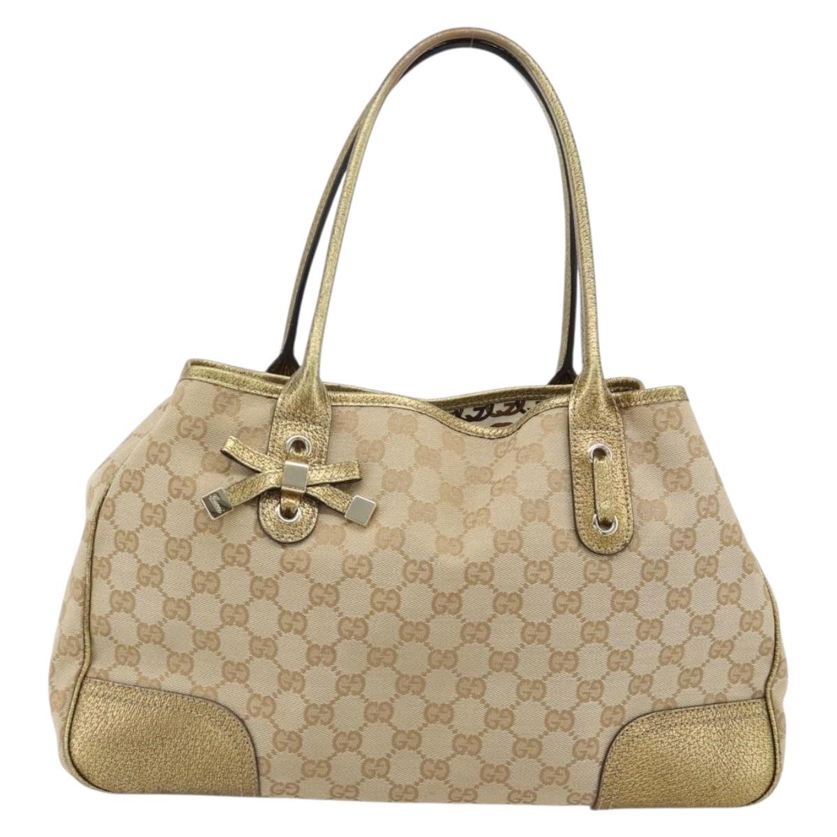 GUCCI GG Canvas Pretty Tote Bag Beige Gold 163805 Auth 182171A