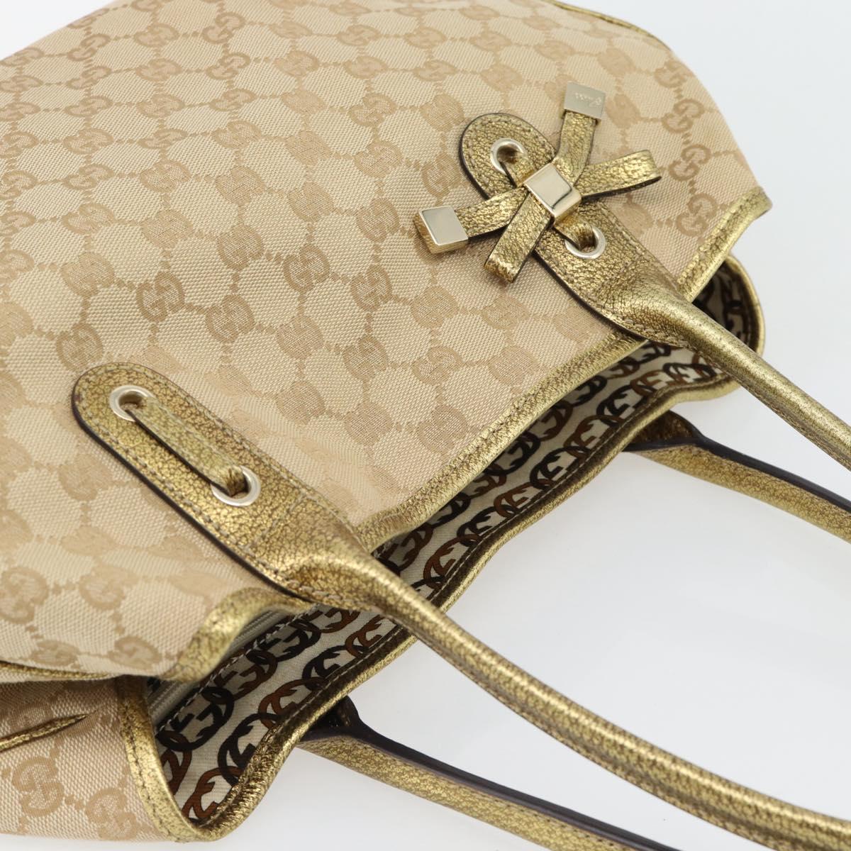 GUCCI GG Canvas Pretty Tote Bag Beige Gold 163805 Auth 182171A