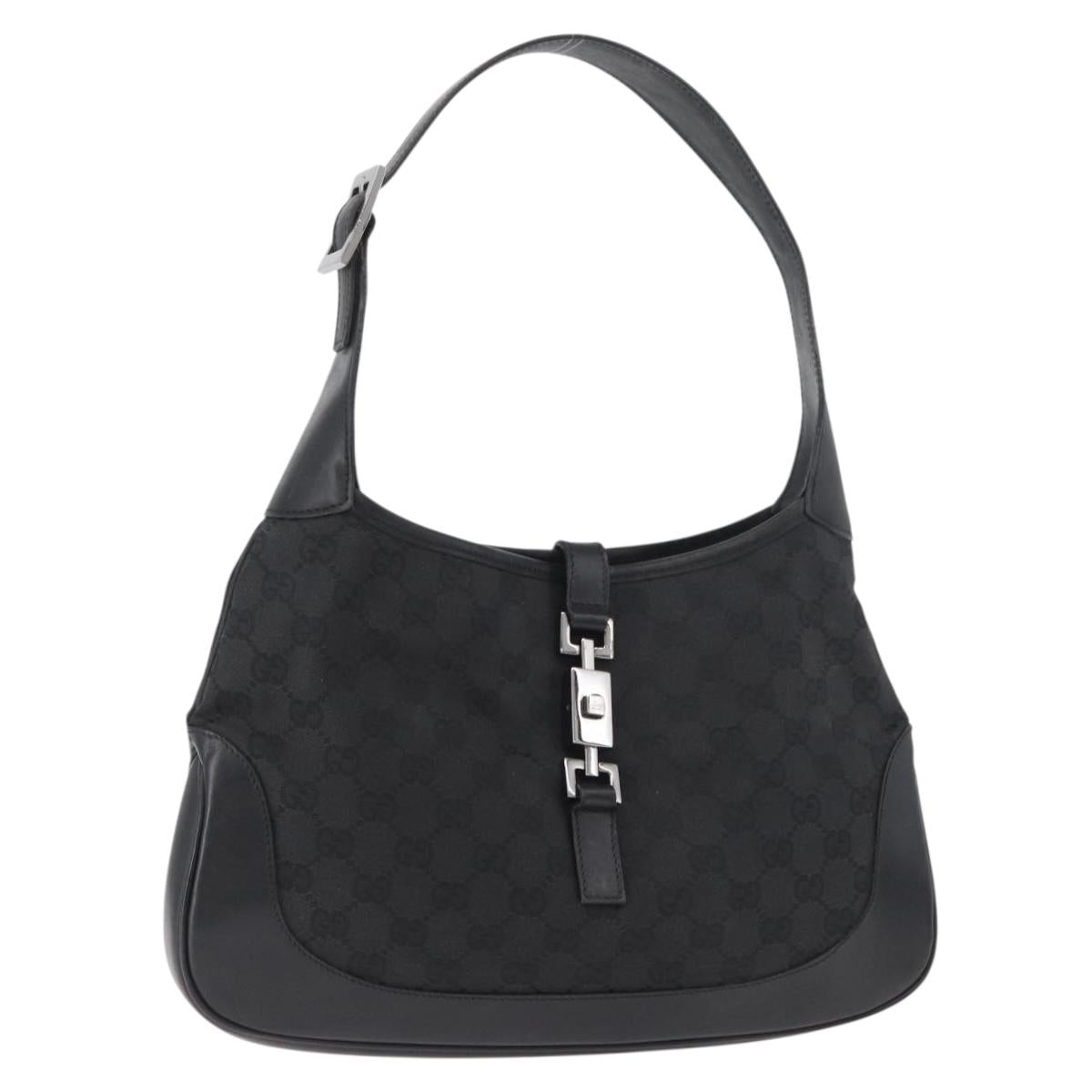 GUCCI Jackie GG Canvas Shoulder Bag Black Silver 00963 Auth 182175V