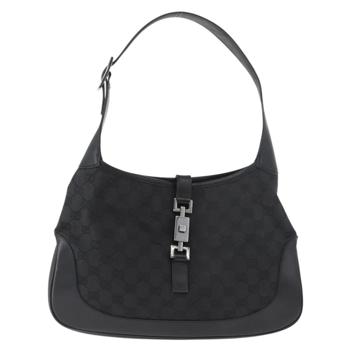 GUCCI Jackie GG Canvas Shoulder Bag Black Silver 00963 Auth 182175V