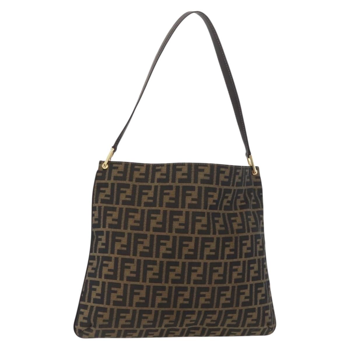 FENDI Zucca Canvas Shoulder Bag Black Brown Auth 182178V