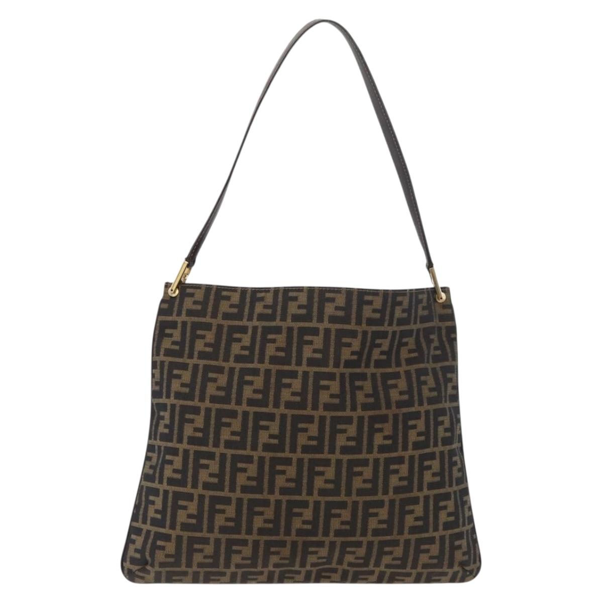 FENDI Zucca Canvas Shoulder Bag Black Brown Auth 182178V