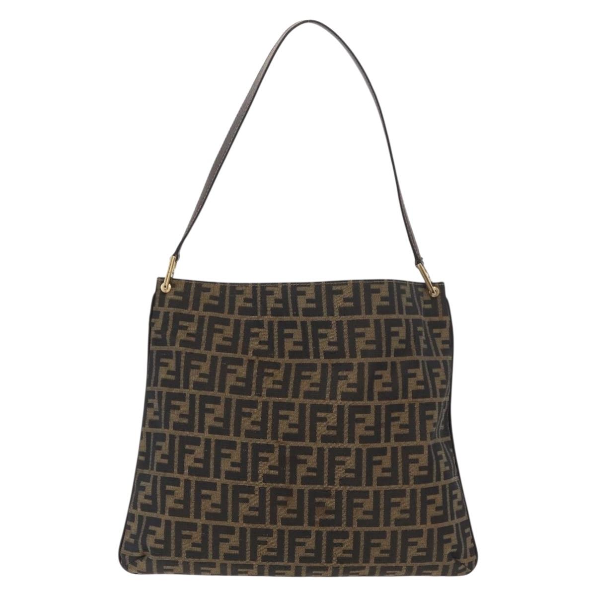 FENDI Zucca Canvas Shoulder Bag Black Brown Auth 182178V