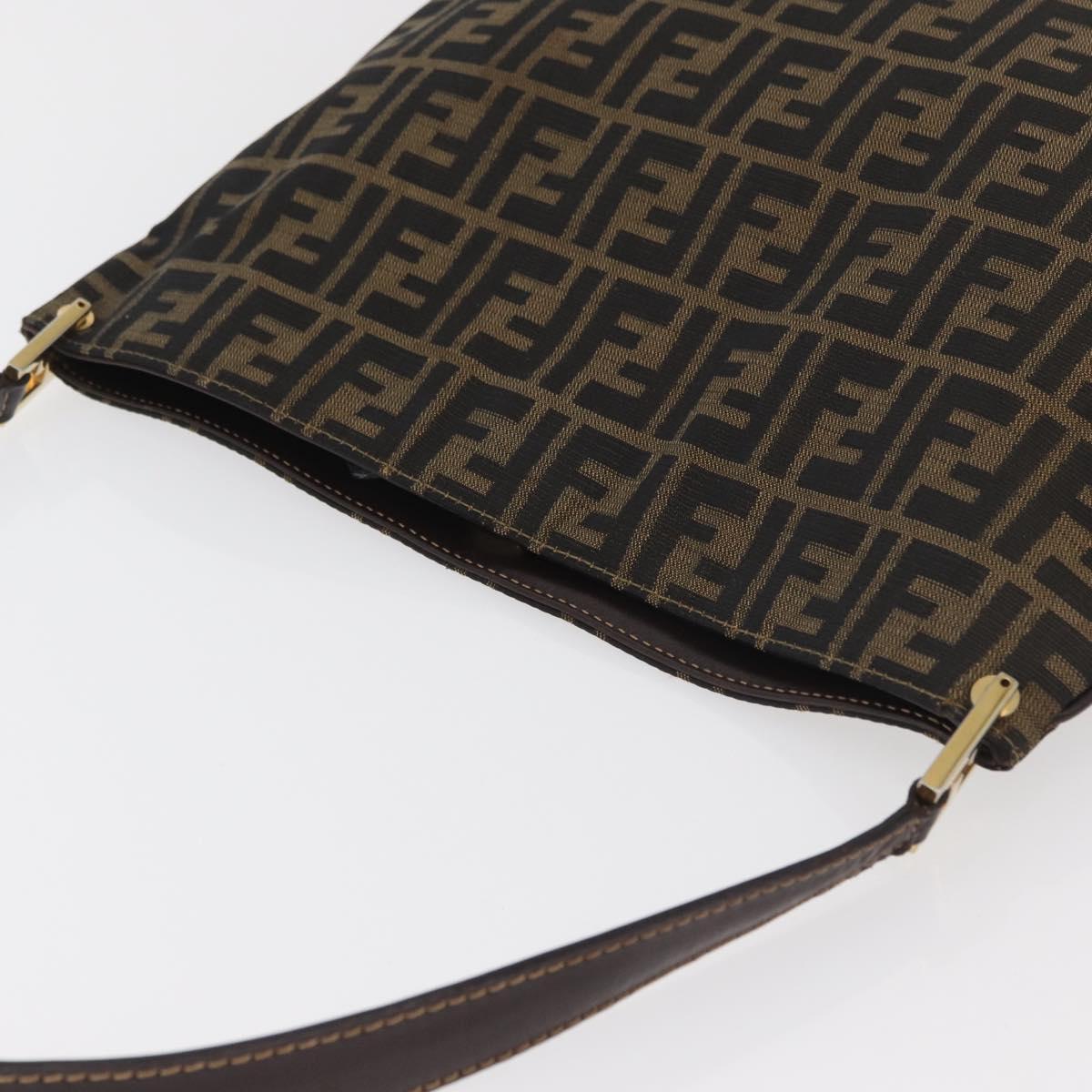 FENDI Zucca Canvas Shoulder Bag Black Brown Auth 182178V