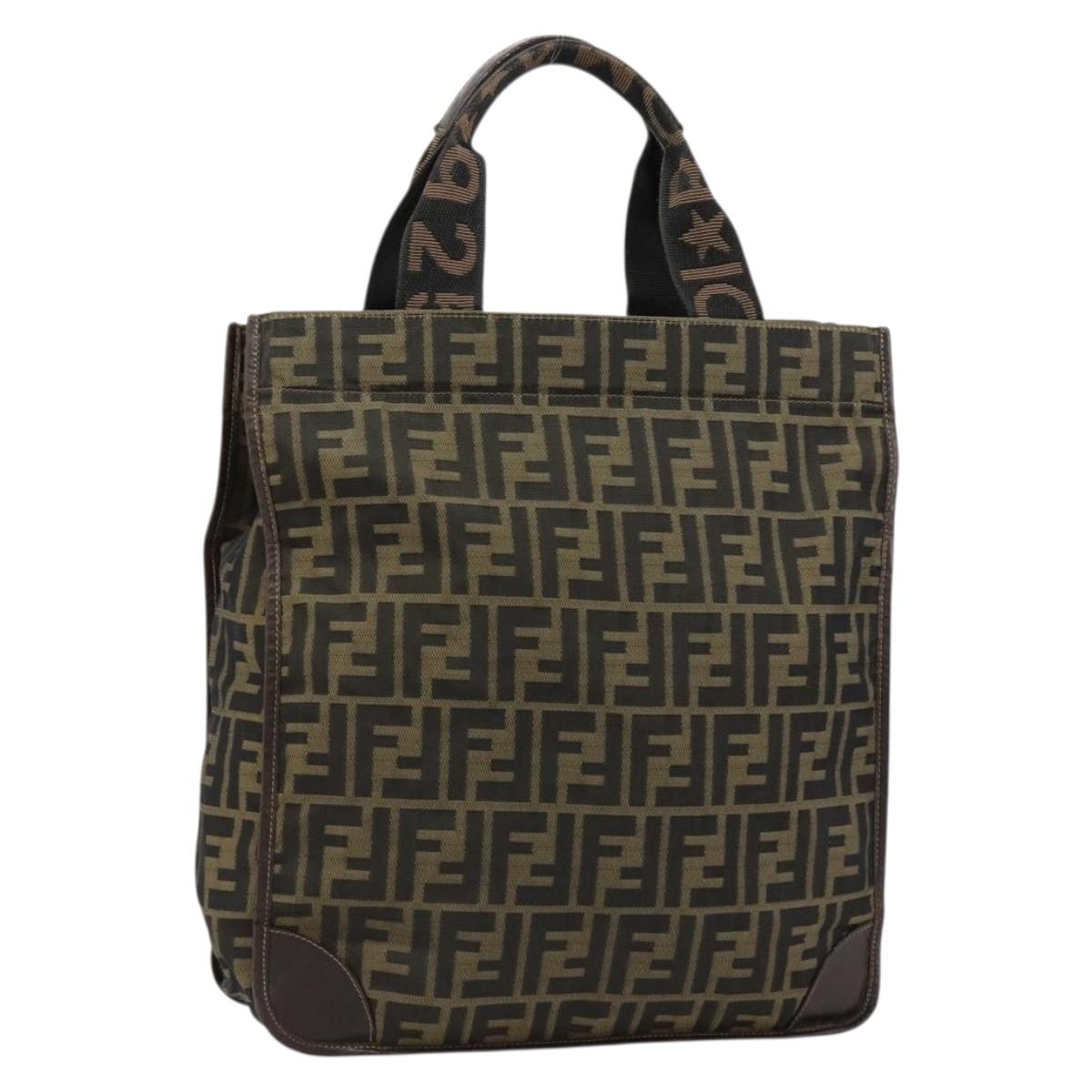 FENDI Zucca Canvas Hand Bag Black Brown Auth 182179A