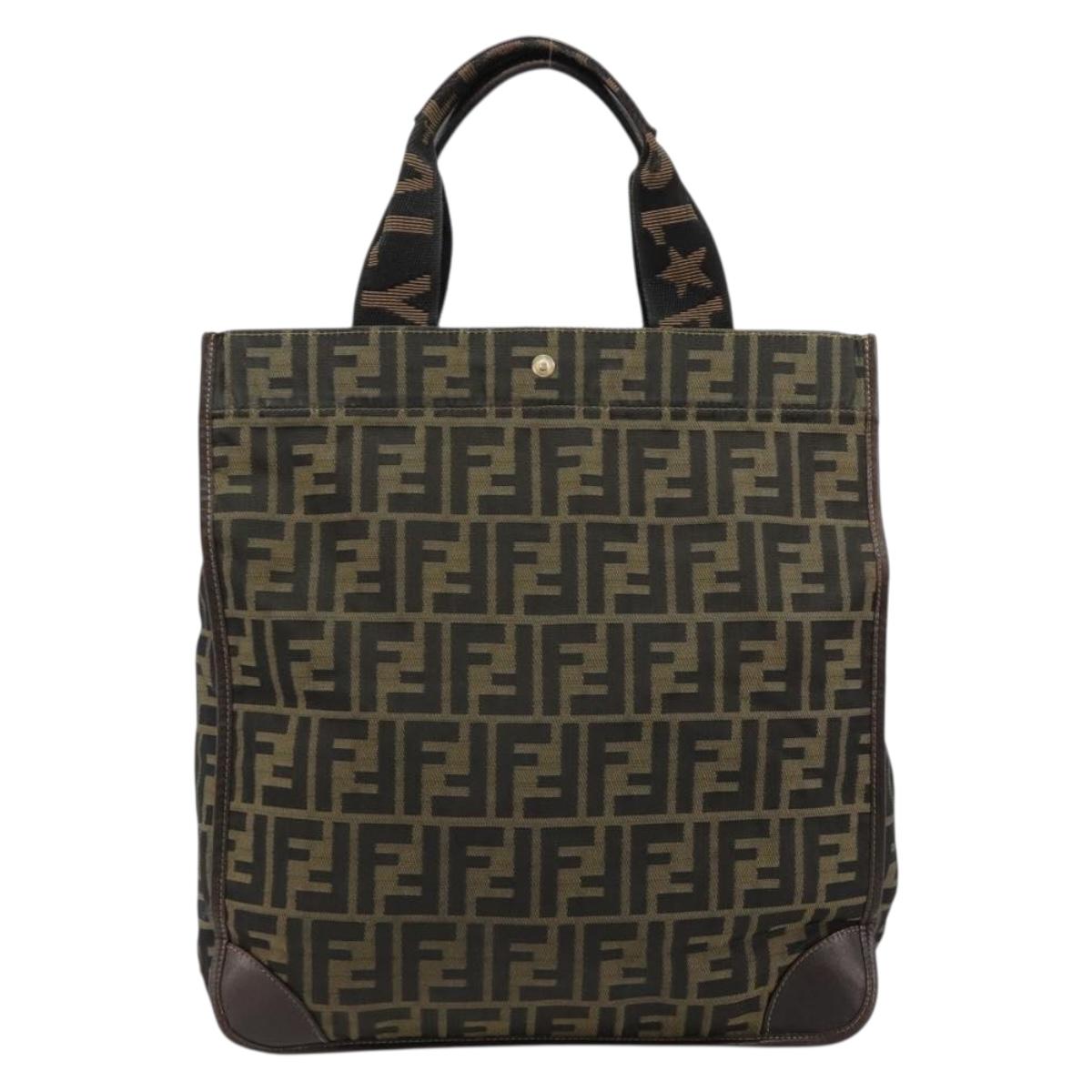 FENDI Zucca Canvas Hand Bag Black Brown Auth 182179A