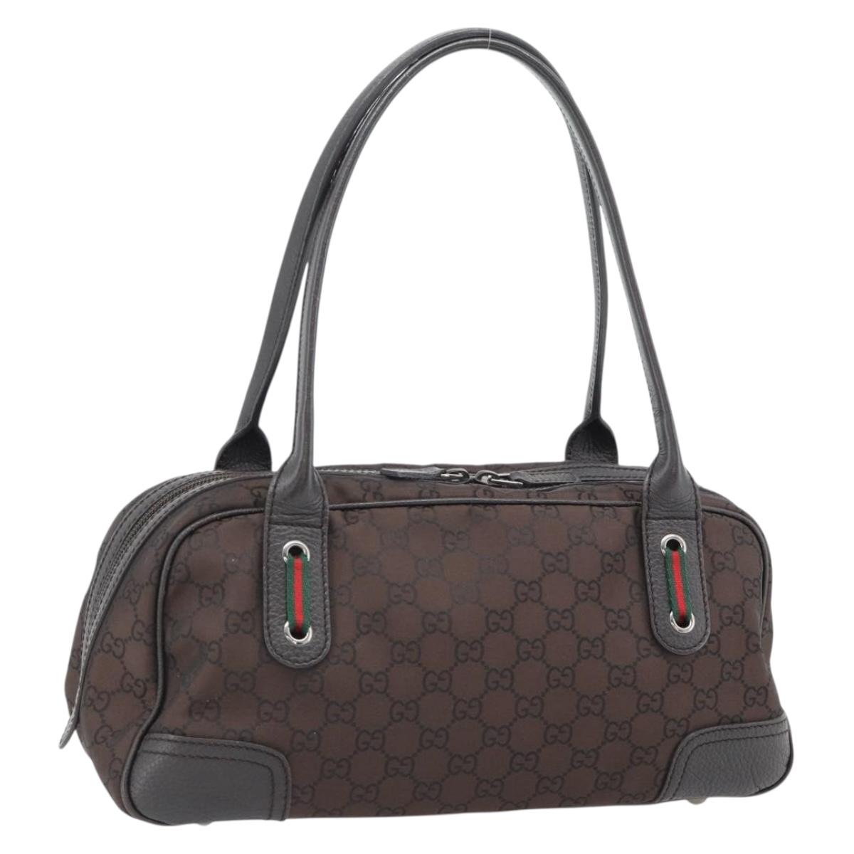 GUCCI GG Canvas Shoulder Bag Nylon Brown Silver 293594 Auth 182183A