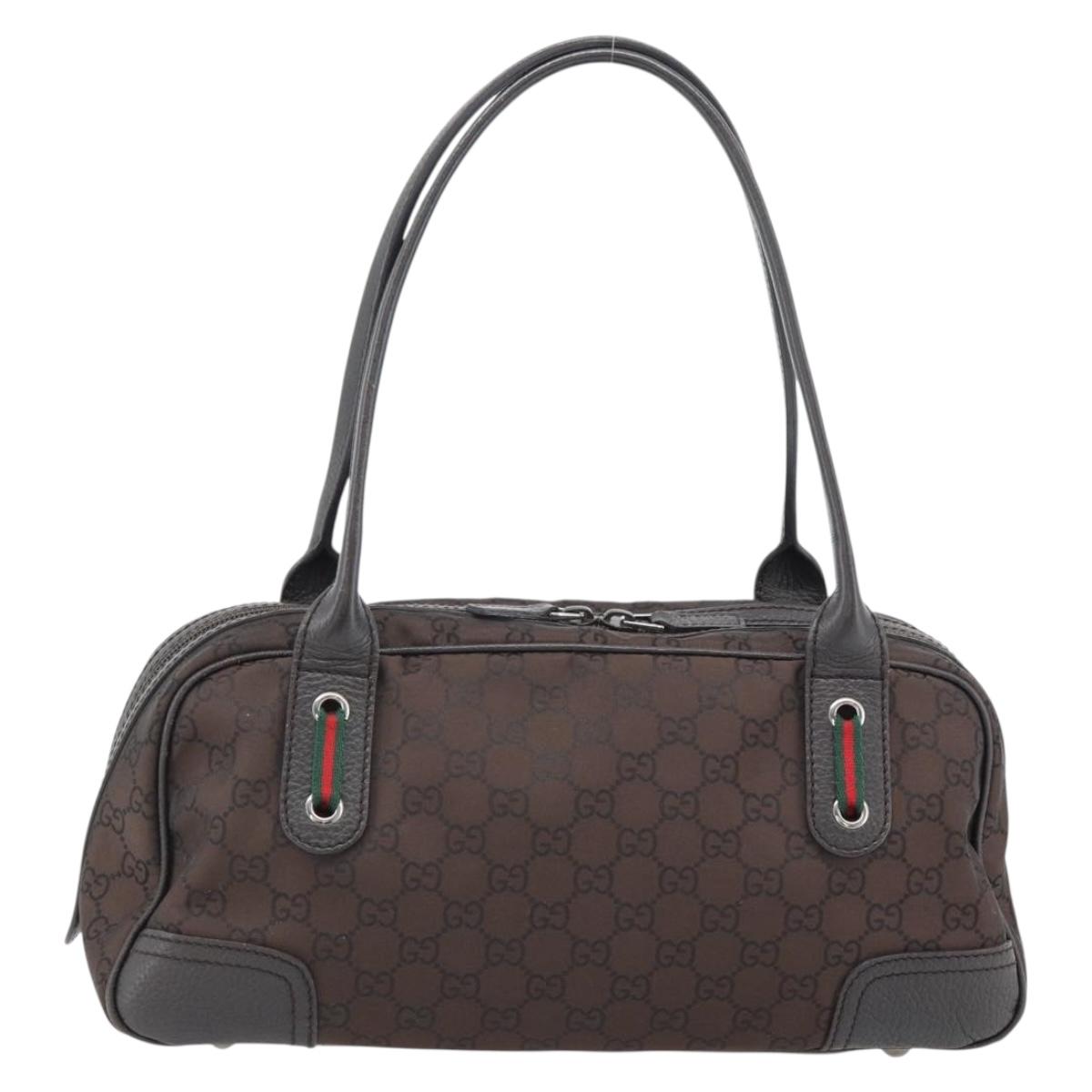 GUCCI GG Canvas Shoulder Bag Nylon Brown Silver 293594 Auth 182183A