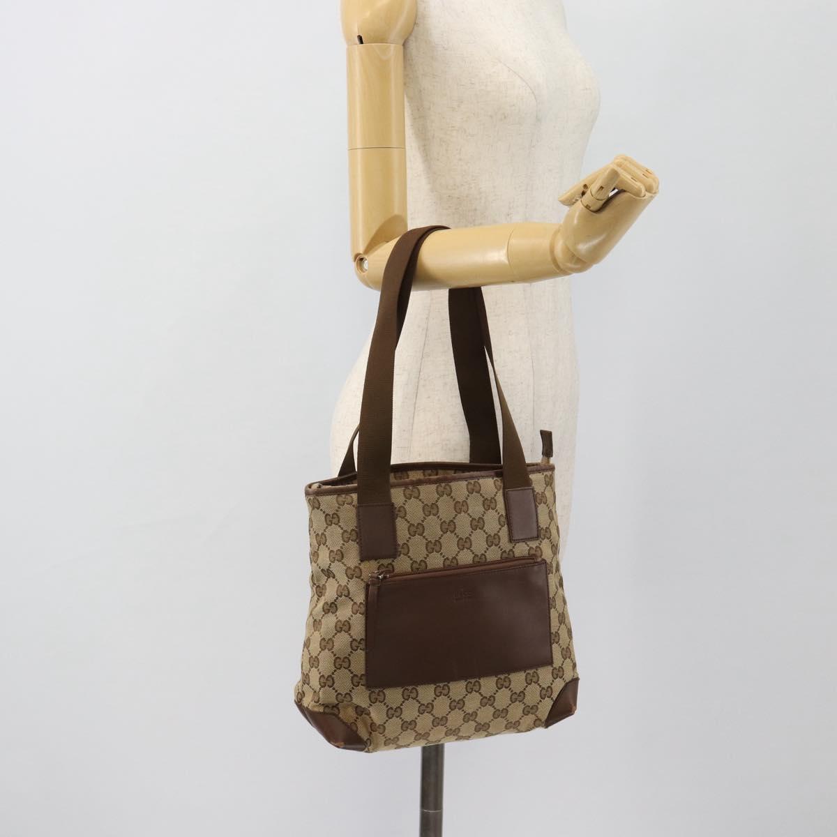 GUCCI GG Canvas Tote Bag Beige Silver 019 0402 Auth 182184