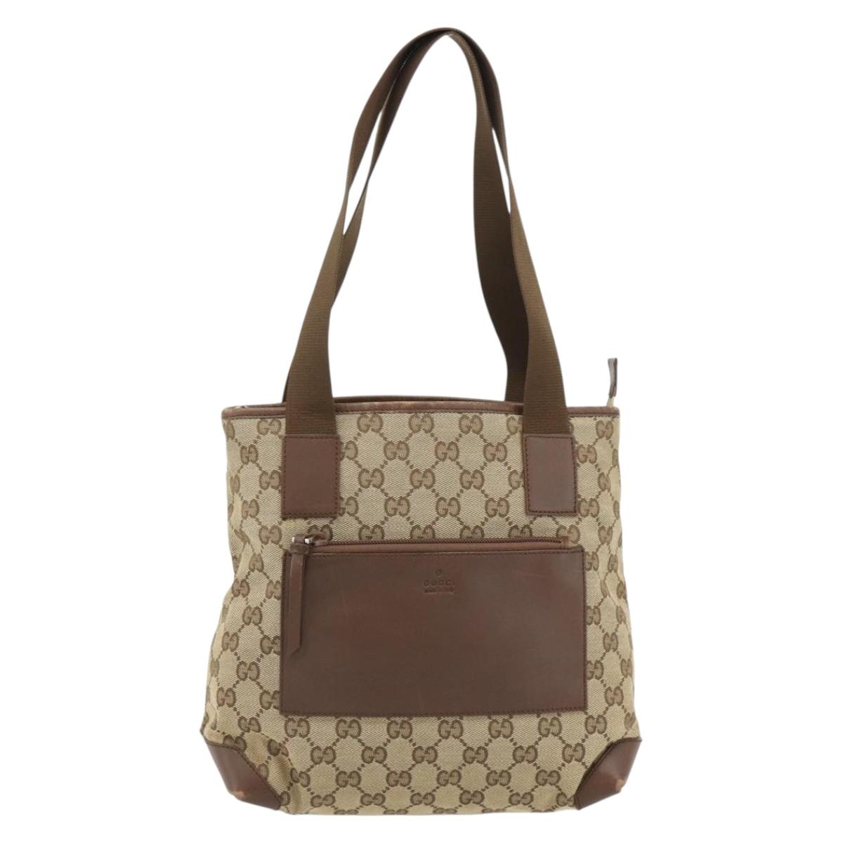 GUCCI GG Canvas Tote Bag Beige Silver 019 0402 Auth 182184