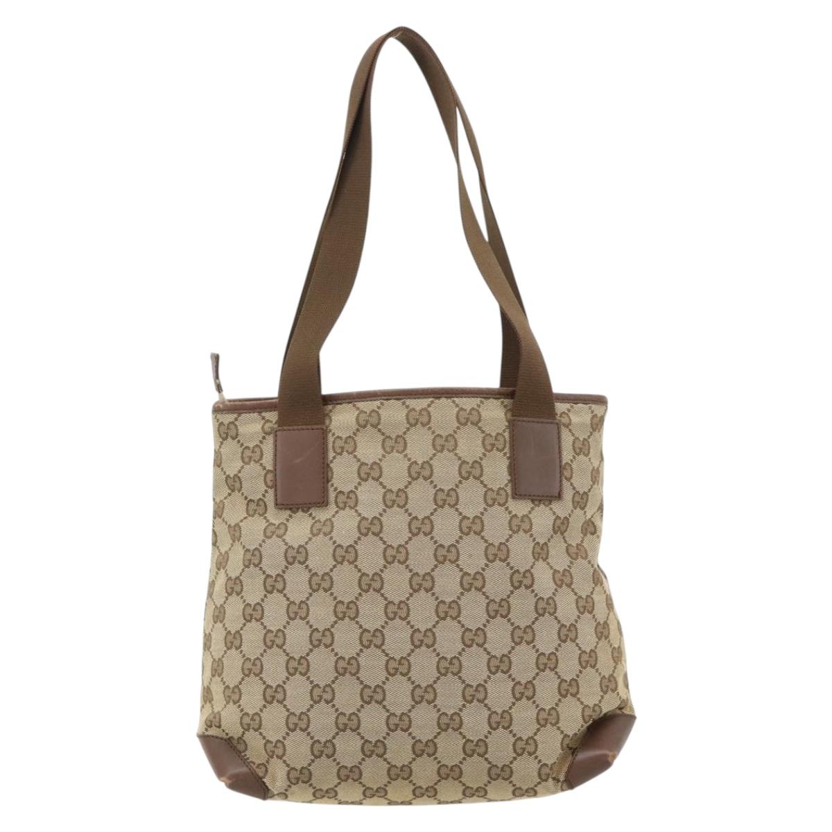 GUCCI GG Canvas Tote Bag Beige Silver 019 0402 Auth 182184