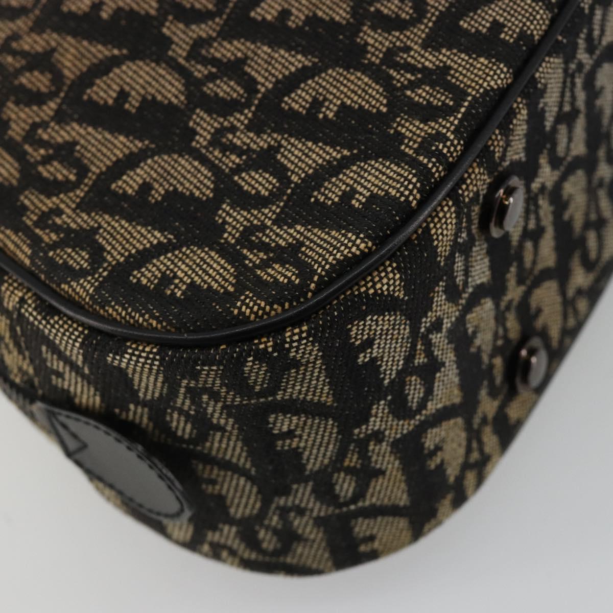 Christian Dior Trotter Canvas Double Saddle Hand Bag Black Silver Auth 182186