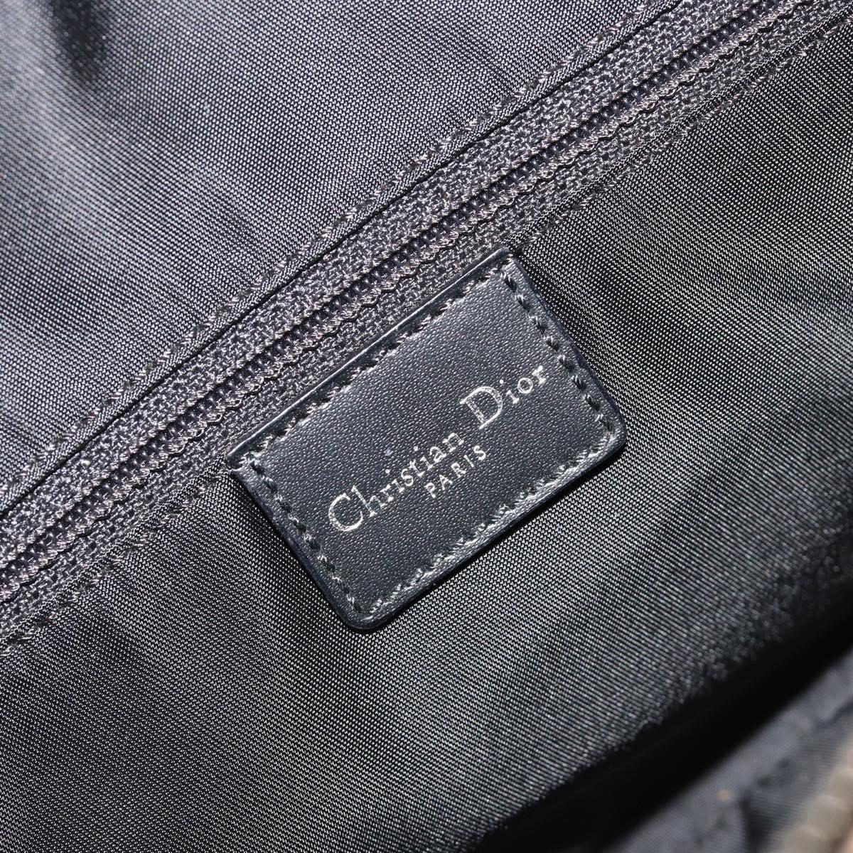 Christian Dior Trotter Canvas Double Saddle Hand Bag Black Silver Auth 182186